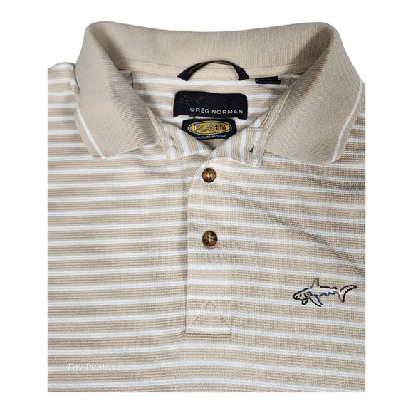 Greg Norman Shark Play Dry Performance Golf Polo Striped Short Sleeve Large - Picture 6 of 8